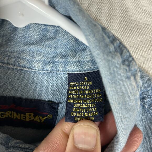 Vintage Peregrine Bay Denim Button-Up Shirt Men's Small Embroidered Dog Shepherd - Picture 4 of 12